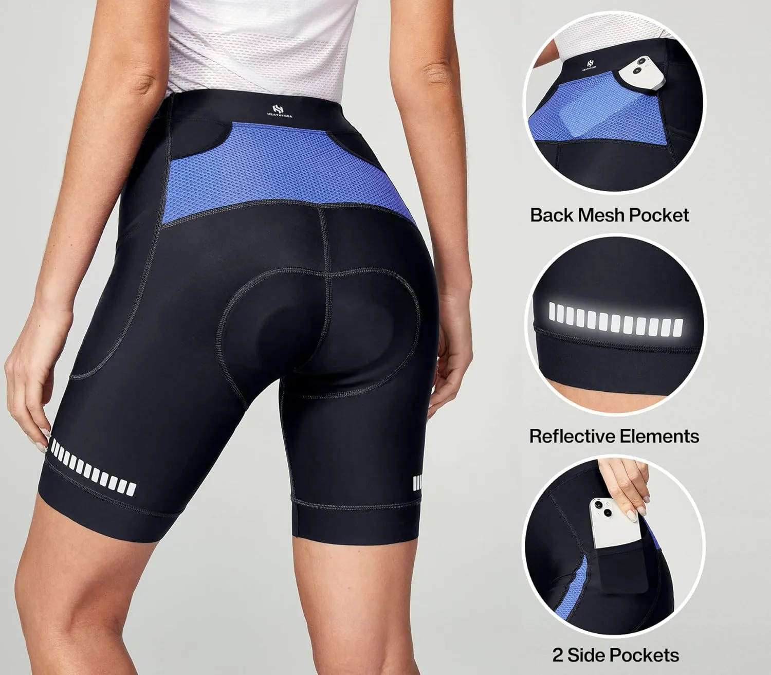 Heathyoga Womens 4D Padded Bike Shorts with Pockets Padding Cycling Shorts Women Bicycle Shorts Biker Biking Shorts