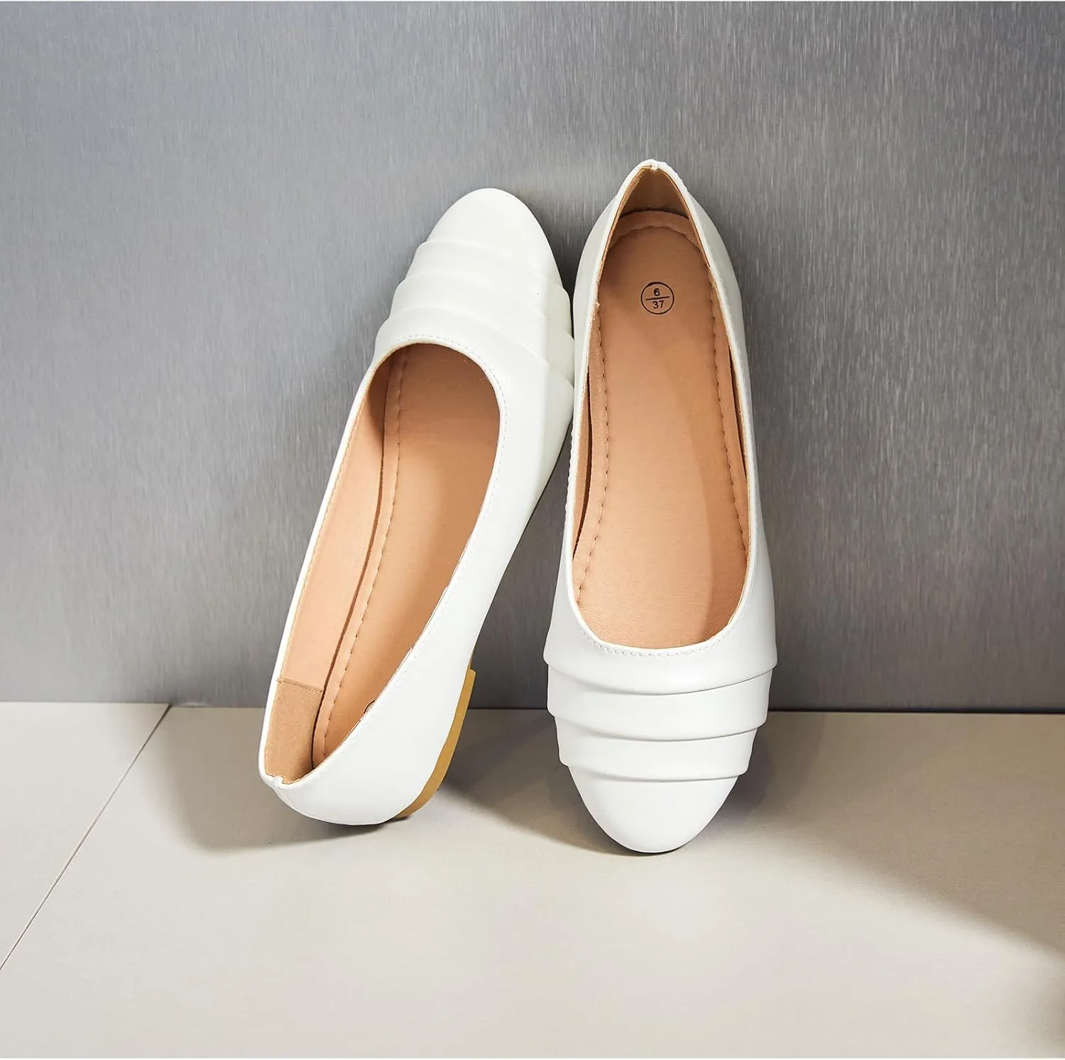 HEAWISH Women's Black Flats Shoes Round Toe Slip On Casual Ballet Flats PU Leather Dressy Work Shoes