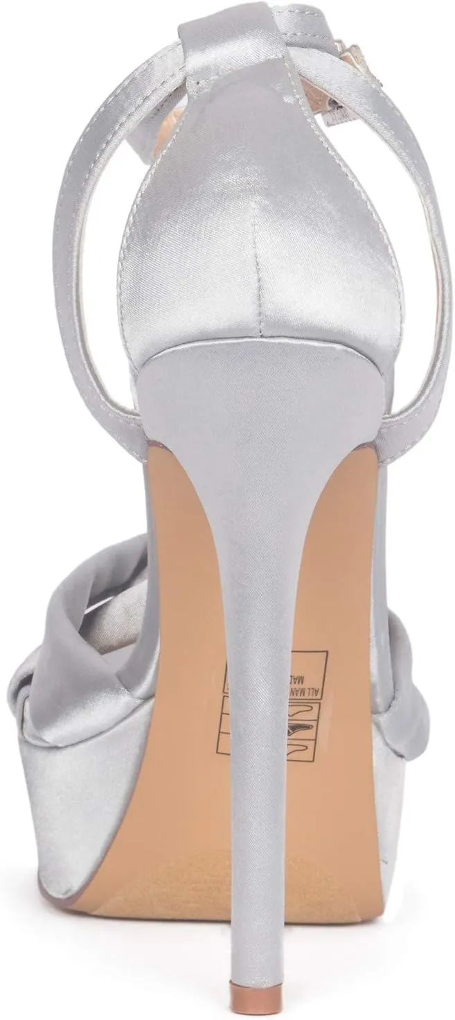 Heidi Platform High Heel Sandal Satin Bridal Prom Wedding Pumps