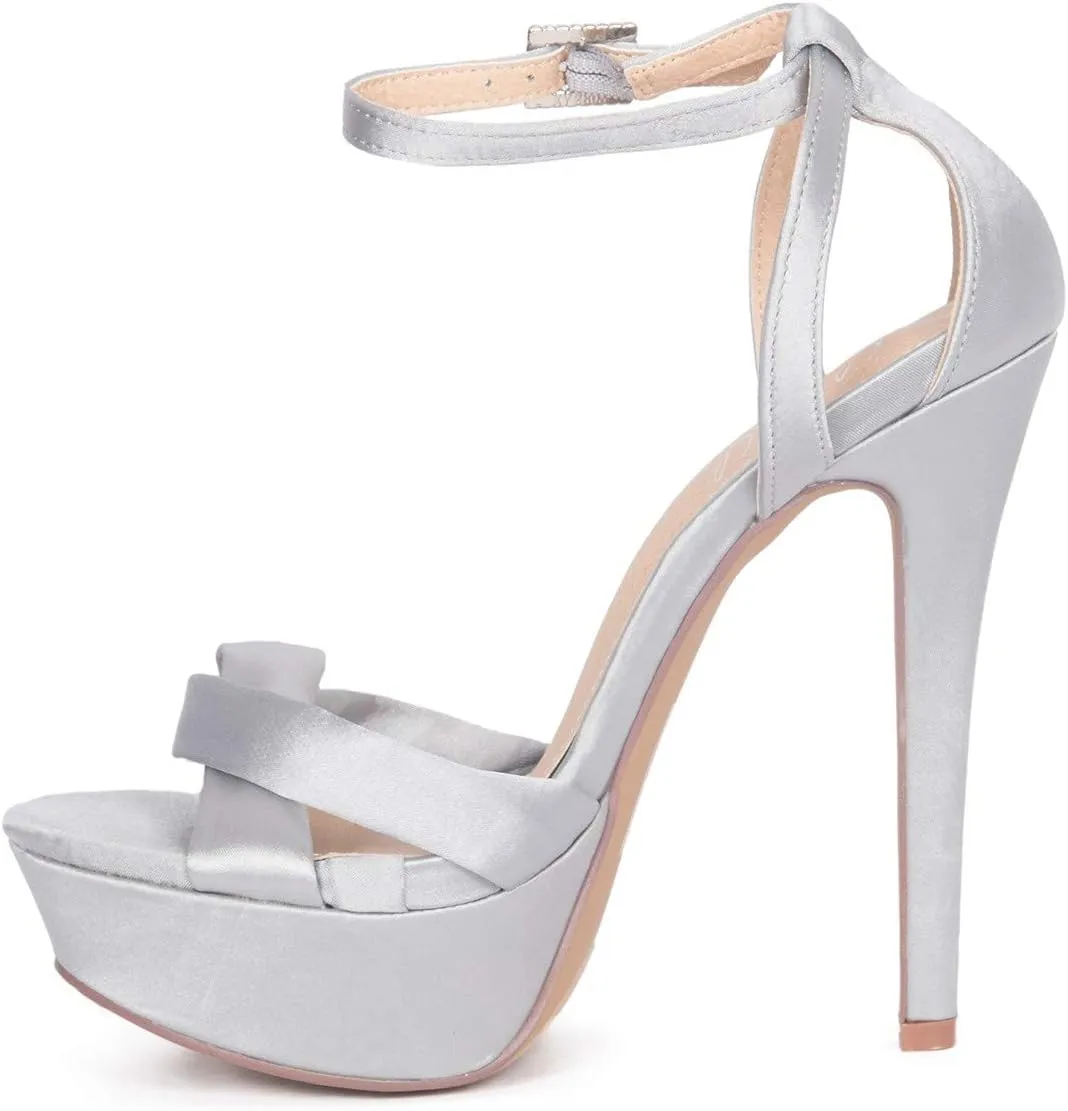 Heidi Platform High Heel Sandal Satin Bridal Prom Wedding Pumps