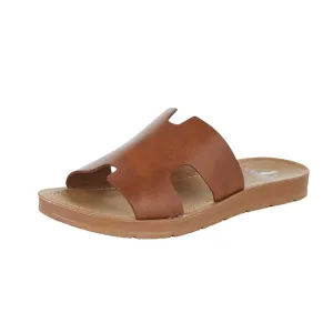 Hold Please H Slide Flat Sandal in Bourbon