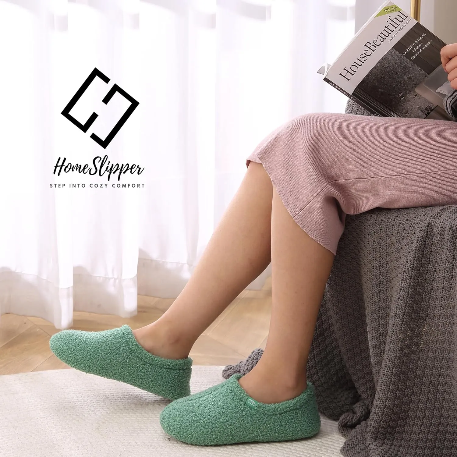 Home Slipper Memory Foam Slippers for Women Curly Fuzzy Bedroom House Shoes Non-slip Indoor Slipper Booties