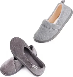 HomeTop Women's Comfort Memory Foam House Shoes, Ladies' Light Weight Terry Cloth Loafer Slippers Set of 2 Pairs (US Size 9,9)