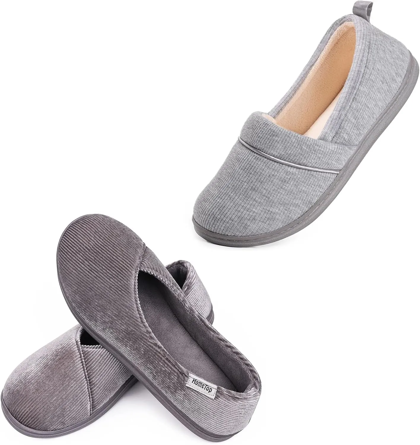 HomeTop Women's Comfort Memory Foam House Shoes, Ladies' Light Weight Terry Cloth Loafer Slippers Set of 2 Pairs (US Size 9,9)