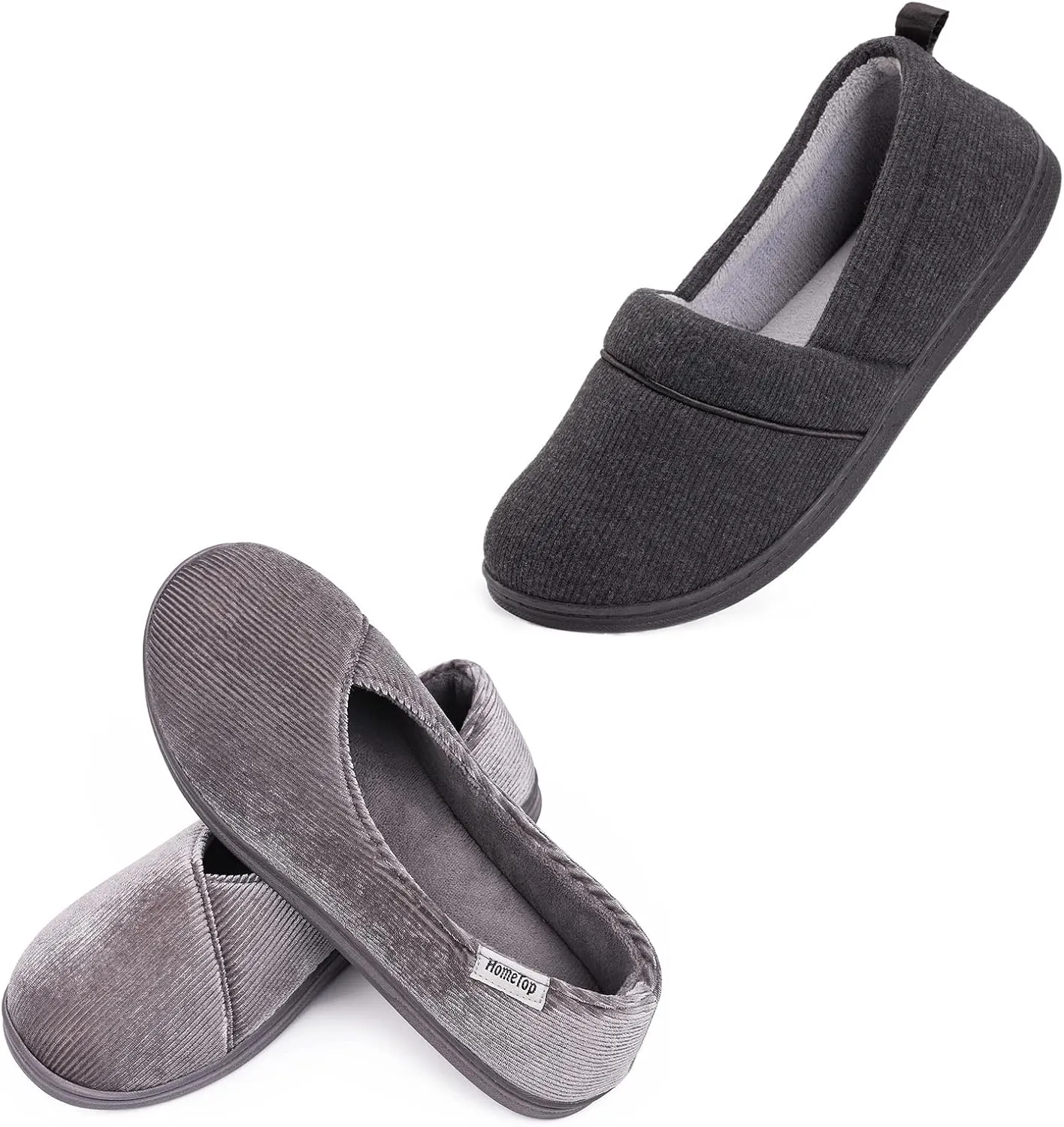 HomeTop Women's Comfort Memory Foam House Shoes, Ladies' Light Weight Terry Cloth Loafer Slippers Set of 2 Pairs (US Size 9,9)