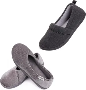HomeTop Women's Comfort Memory Foam House Shoes, Ladies' Light Weight Terry Cloth Loafer Slippers Set of 2 Pairs (US Size 9,9)