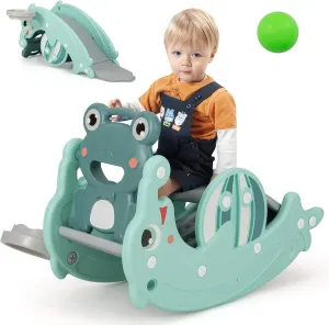 HONEY JOY Toddler Slide Rocking Toy, 4 in 1 Convertible Freestanding Slide for Kids w/Basketball Hoop, Rocking Horse, Foldable Baby Climber Playground Slide for Indoors Outdoors Boys Girls, Green