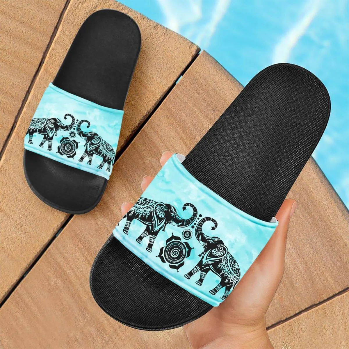 Howilath Novelty Sunflowers Pattern Slide Sandals for Women Girls, Comfotable Open Toe Non Slip Single Band Slide Sandals