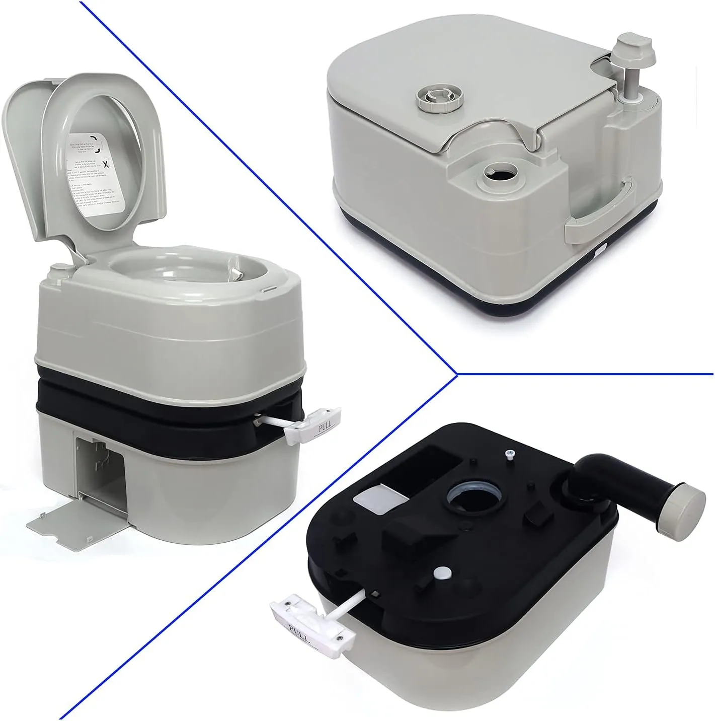 HTTMT- Gray 24L Advanced Portable Toilet Flush Camping Travel Outdoor Picnic Piston Pump Commode [P/N: ET-TOILET002-24L]