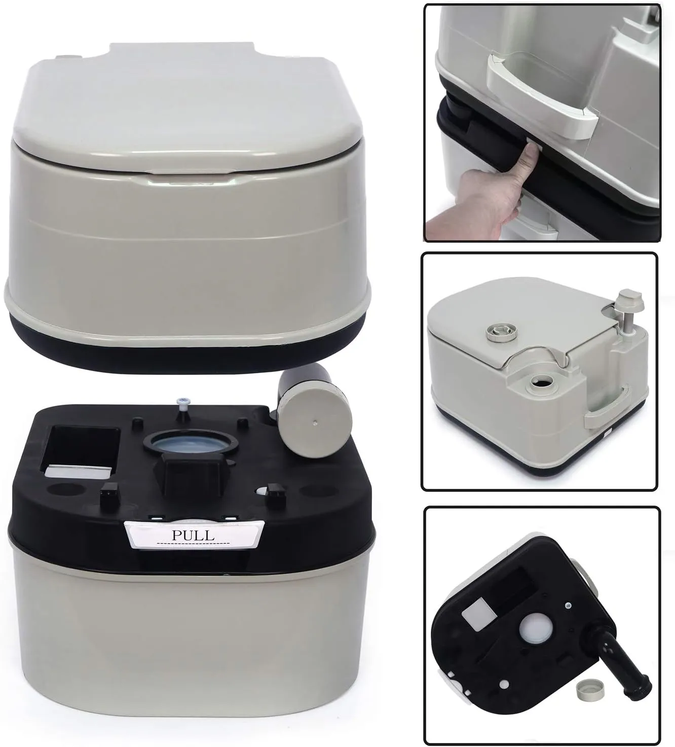 HTTMT- Gray 24L Advanced Portable Toilet Flush Camping Travel Outdoor Picnic Piston Pump Commode [P/N: ET-TOILET002-24L]