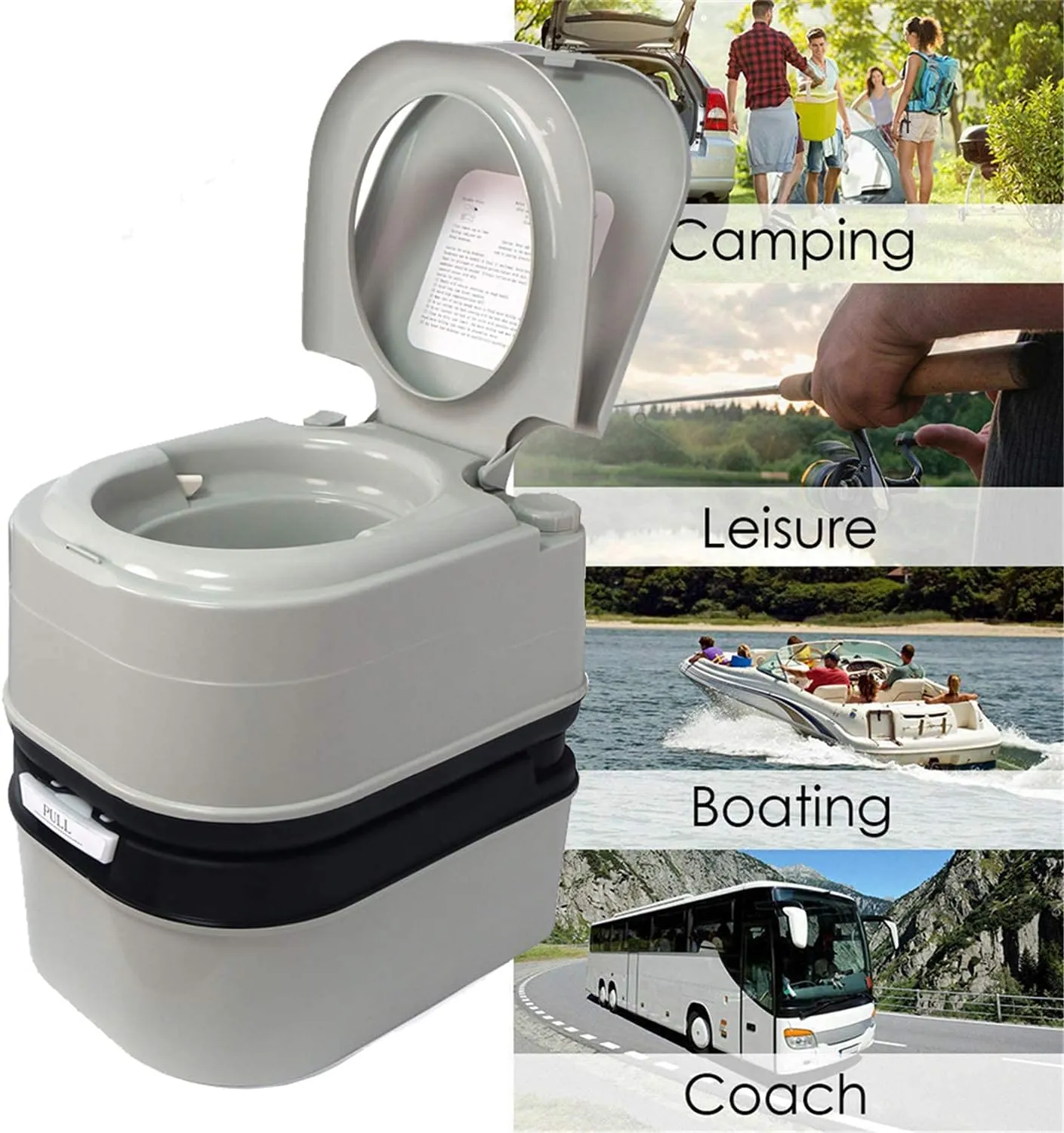HTTMT- Gray 24L Advanced Portable Toilet Flush Camping Travel Outdoor Picnic Piston Pump Commode [P/N: ET-TOILET002-24L]