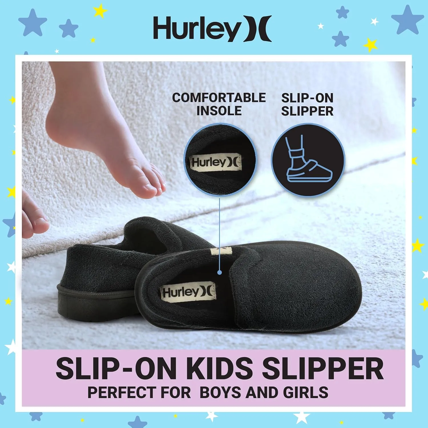 Hurley Kids Slippers Comfortable and Easy Slip-On Style for Little and Big Kids, Versatile Wear for Indoor & Outdoor Adventures, Terrie