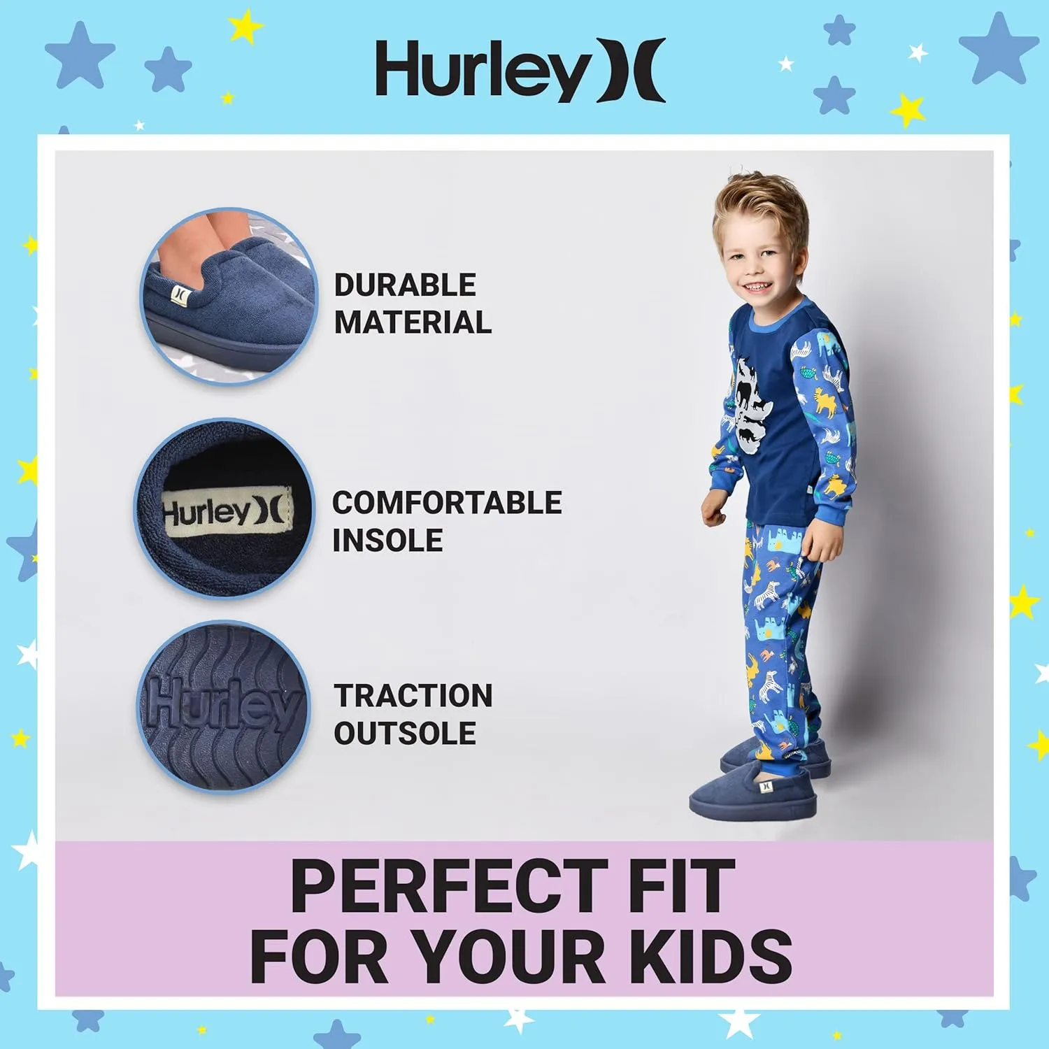 Hurley Kids Slippers Comfortable and Easy Slip-On Style for Little and Big Kids, Versatile Wear for Indoor & Outdoor Adventures, Terrie