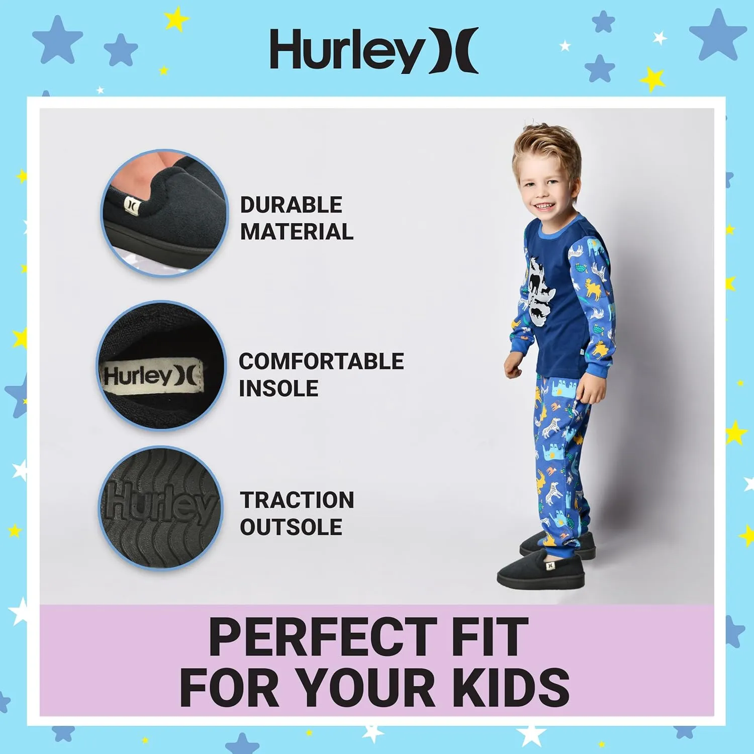 Hurley Kids Slippers Comfortable and Easy Slip-On Style for Little and Big Kids, Versatile Wear for Indoor & Outdoor Adventures, Terrie