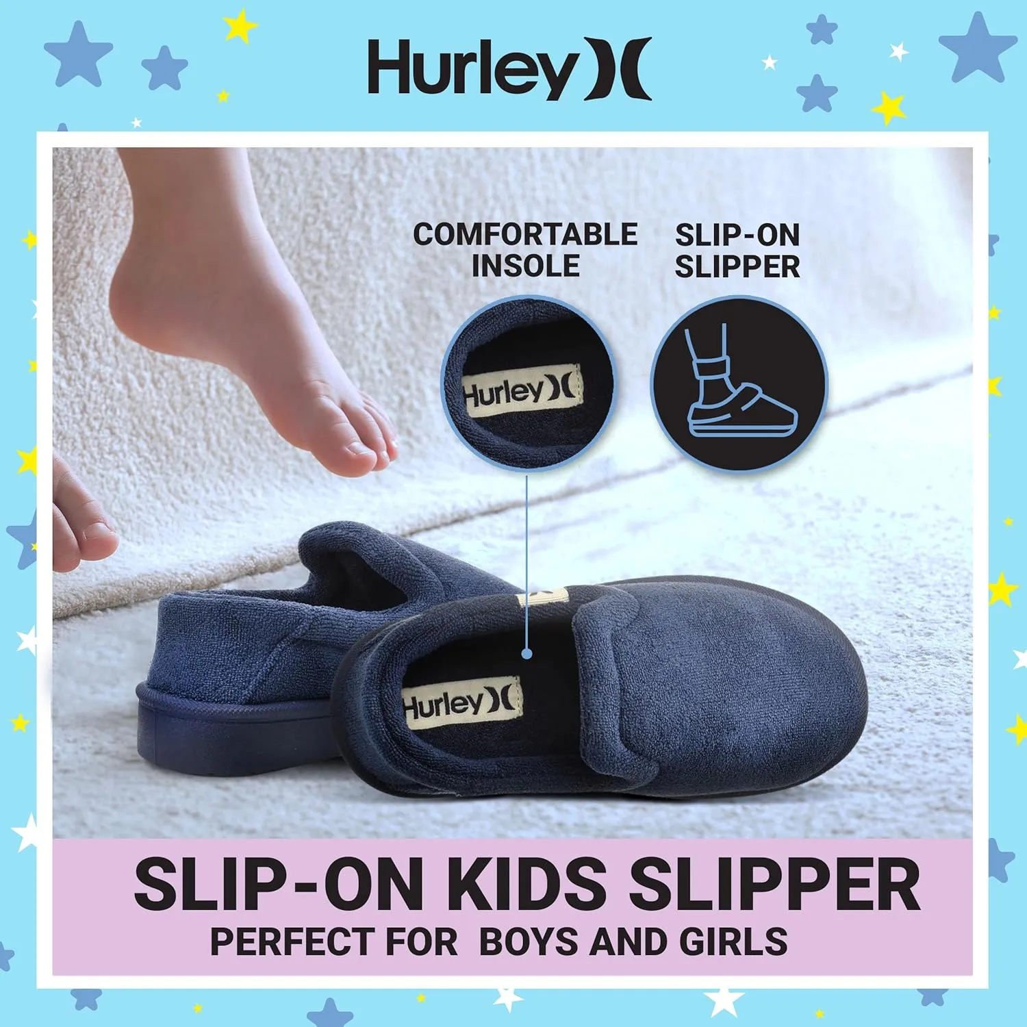 Hurley Kids Slippers Comfortable and Easy Slip-On Style for Little and Big Kids, Versatile Wear for Indoor & Outdoor Adventures, Terrie