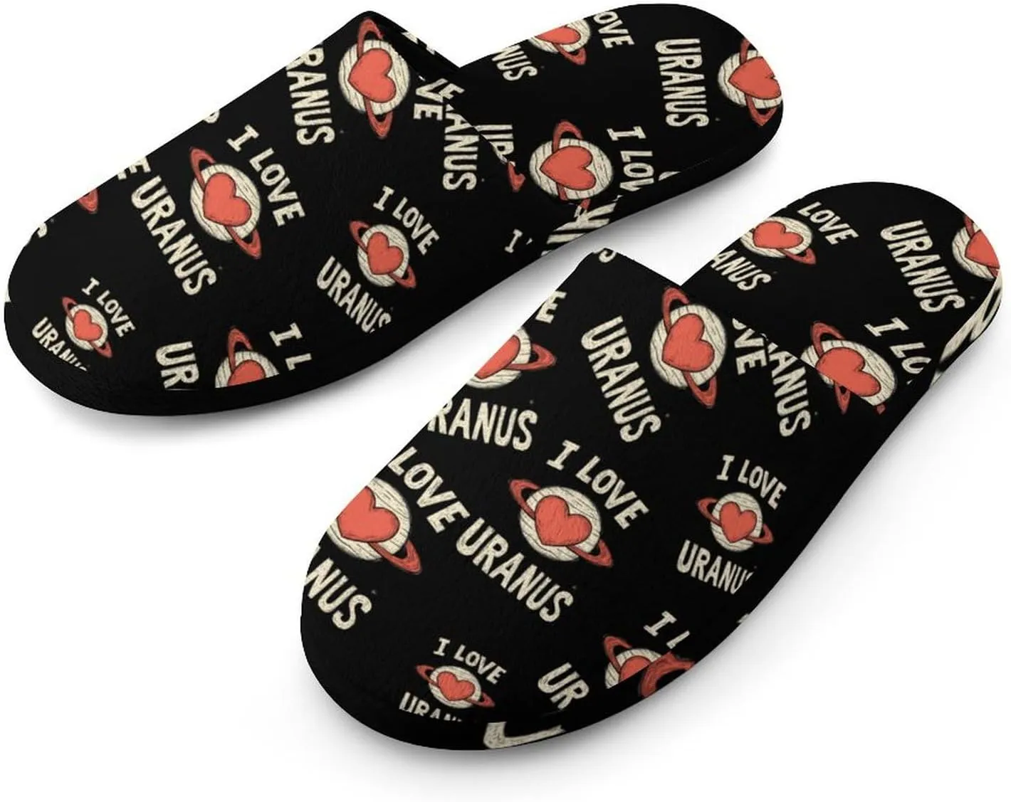 I Love Uranus Comfort Mens Flannel Slippers Winter Warm Slip-on House Shoes For Home Office Hotel