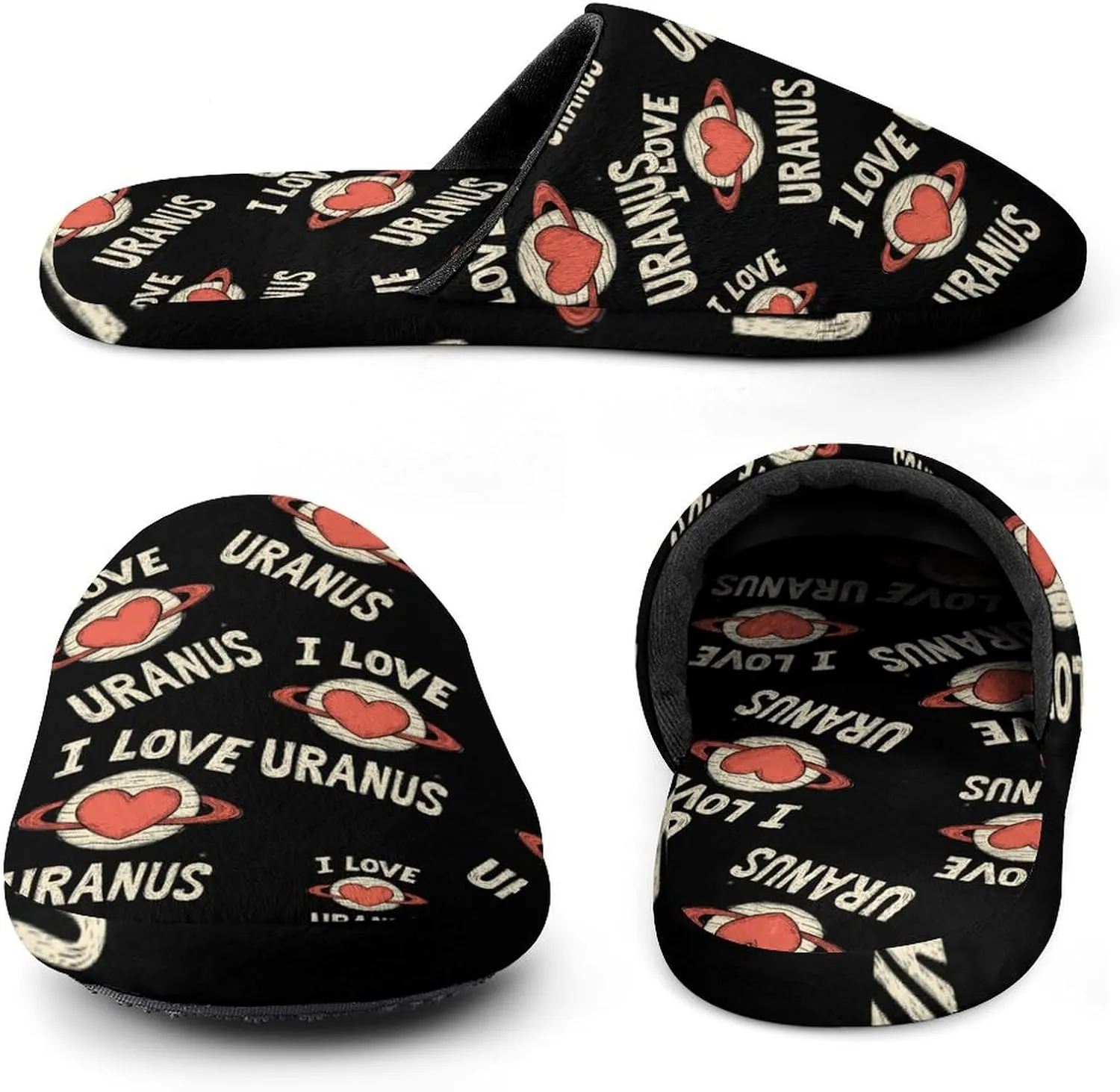 I Love Uranus Comfort Mens Flannel Slippers Winter Warm Slip-on House Shoes For Home Office Hotel