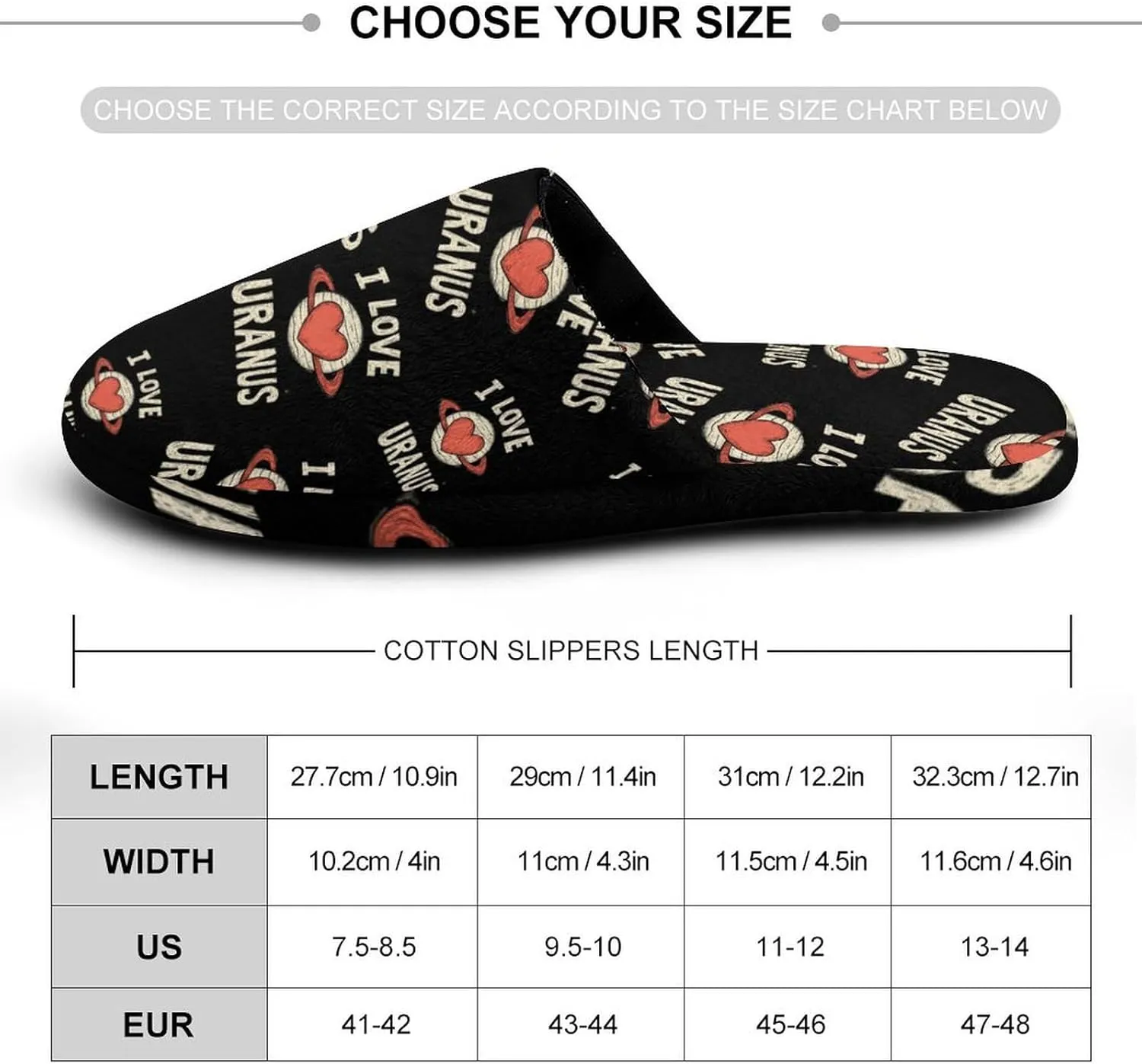 I Love Uranus Comfort Mens Flannel Slippers Winter Warm Slip-on House Shoes For Home Office Hotel