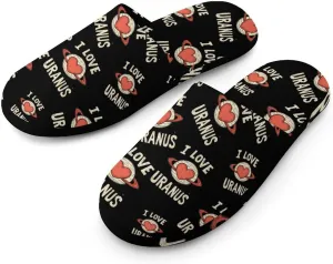 I Love Uranus Comfort Mens Flannel Slippers Winter Warm Slip-on House Shoes For Home Office Hotel