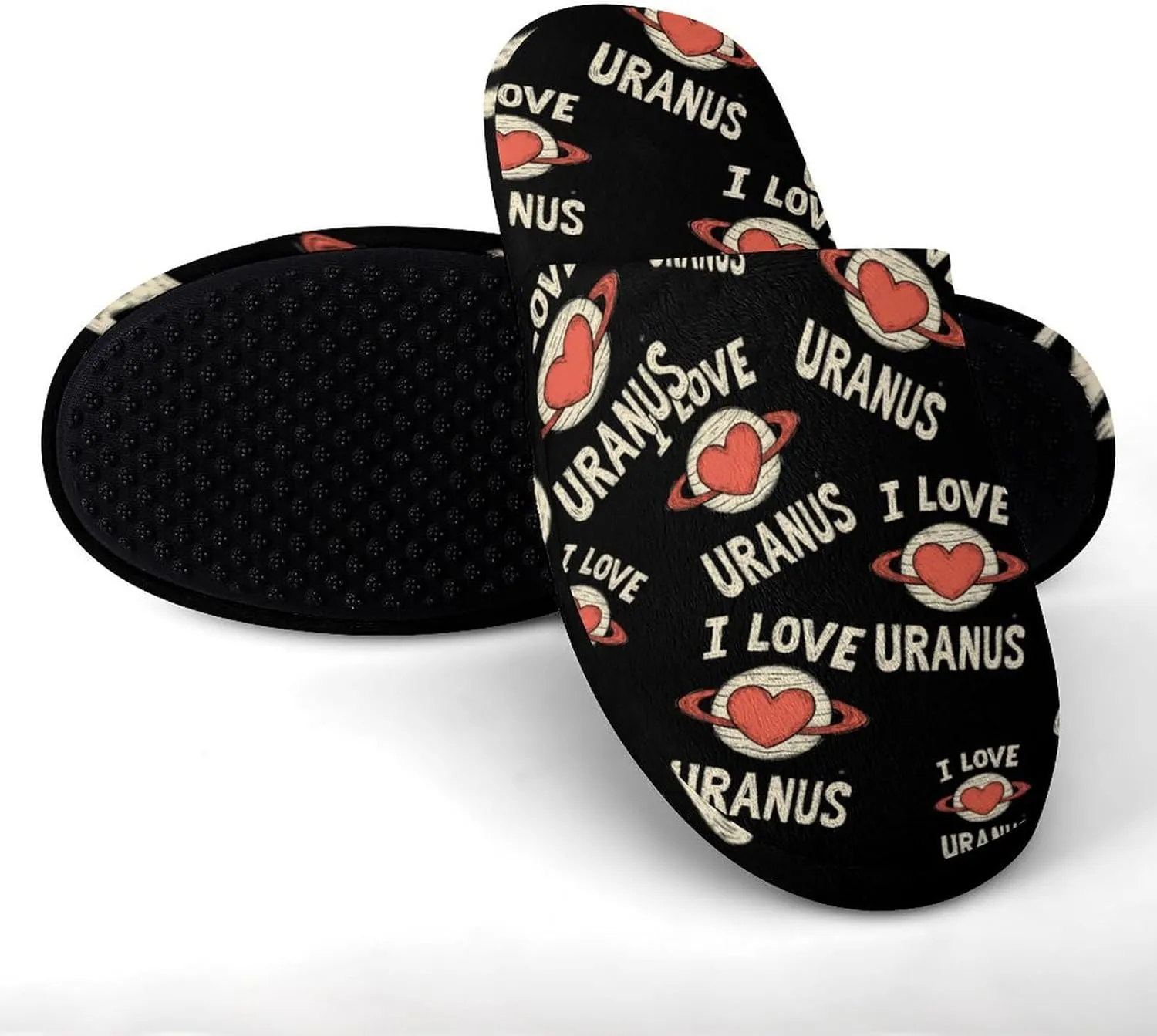 I Love Uranus Comfort Mens Flannel Slippers Winter Warm Slip-on House Shoes For Home Office Hotel