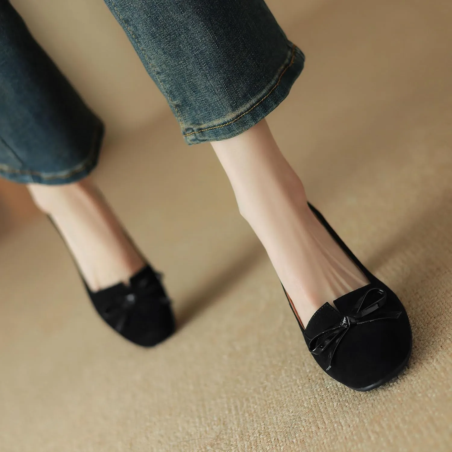 iadore Women Fashion High Chunky Heel Shoes Retro Suede Bowknot Slip on Round Toe Comfortable Dress Pumps Size 5-12 US