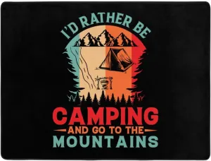 I'd Rather Be Camping and Go to The Mountains Area Rug 4x6Ft Soft Rugs for Living Room Indoor Floor Non-Slip Durable Home Decor Rug