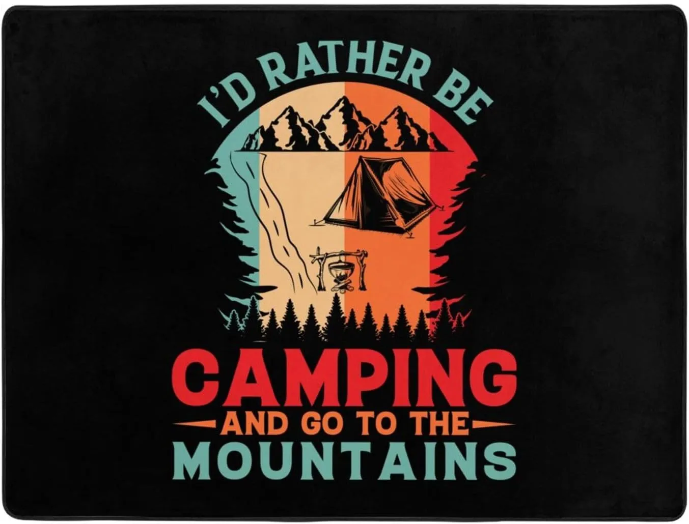 I'd Rather Be Camping and Go to The Mountains Area Rug 4x6Ft Soft Rugs for Living Room Indoor Floor Non-Slip Durable Home Decor Rug