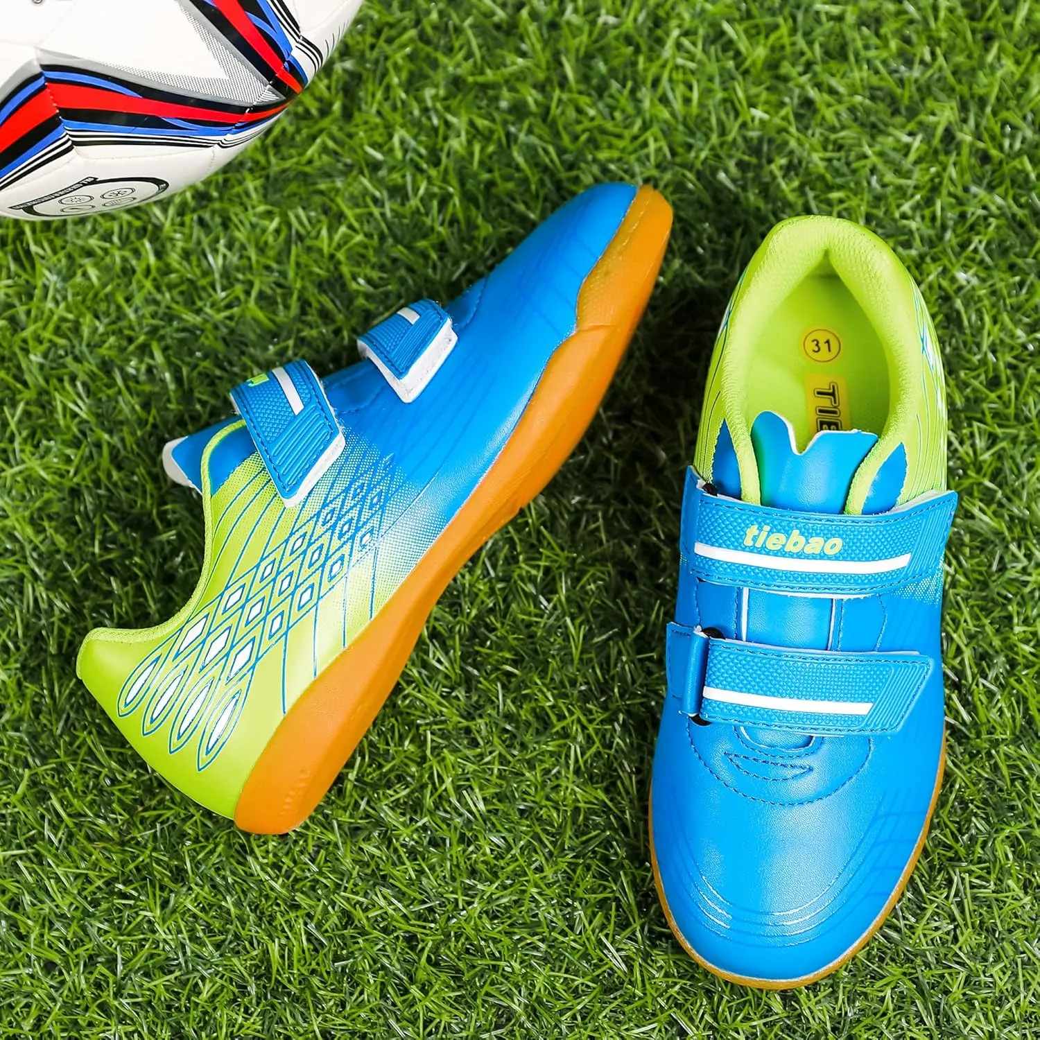 Indoor Kids Soccer Shoes Non Slip Rubber Sole IC Soccer Cleats for Little Boys Girls