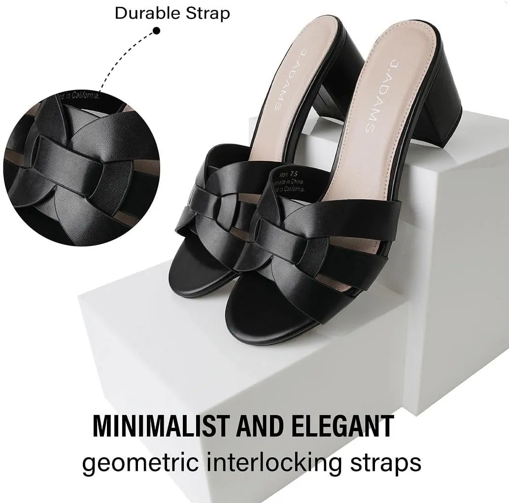 J. Adams Nori Mules for Women - Leather Slip On Heeled Sandals