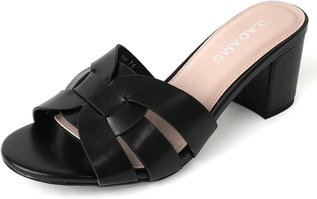 J. Adams Nori Mules for Women - Leather Slip On Heeled Sandals