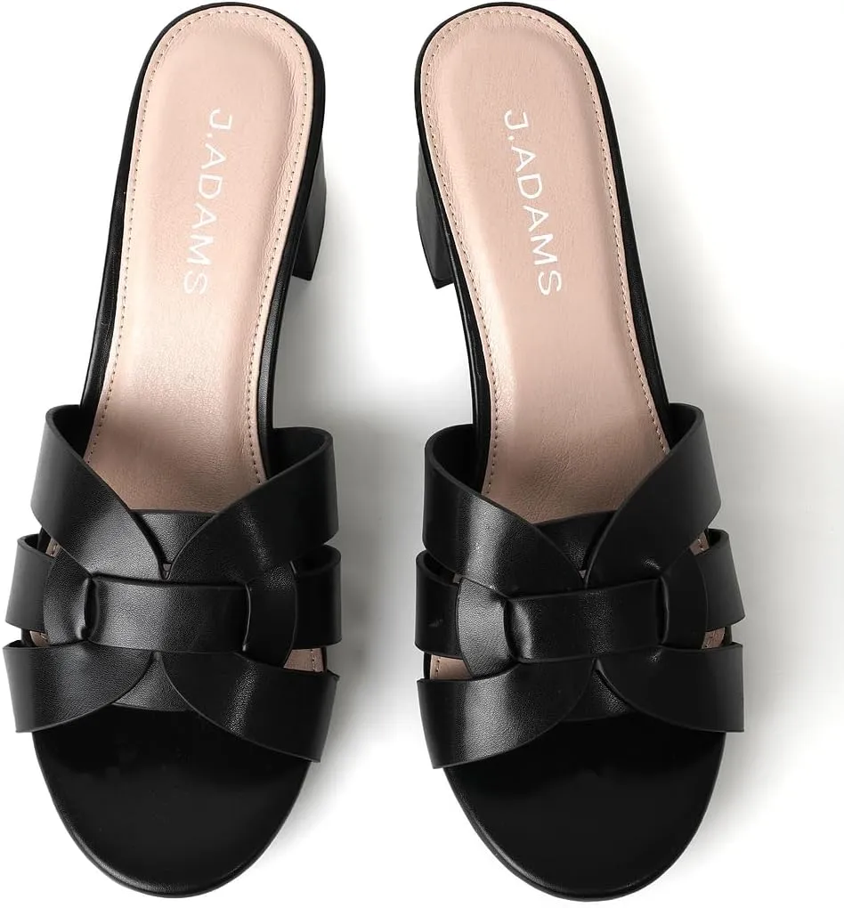 J. Adams Nori Mules for Women - Leather Slip On Heeled Sandals
