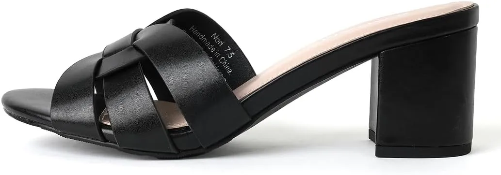 J. Adams Nori Mules for Women - Leather Slip On Heeled Sandals