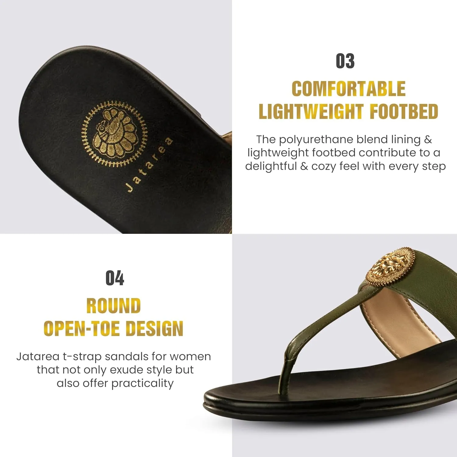 JATAREA Slip-On Flat Toe Post T-Strap Sandals for Women | Benu
