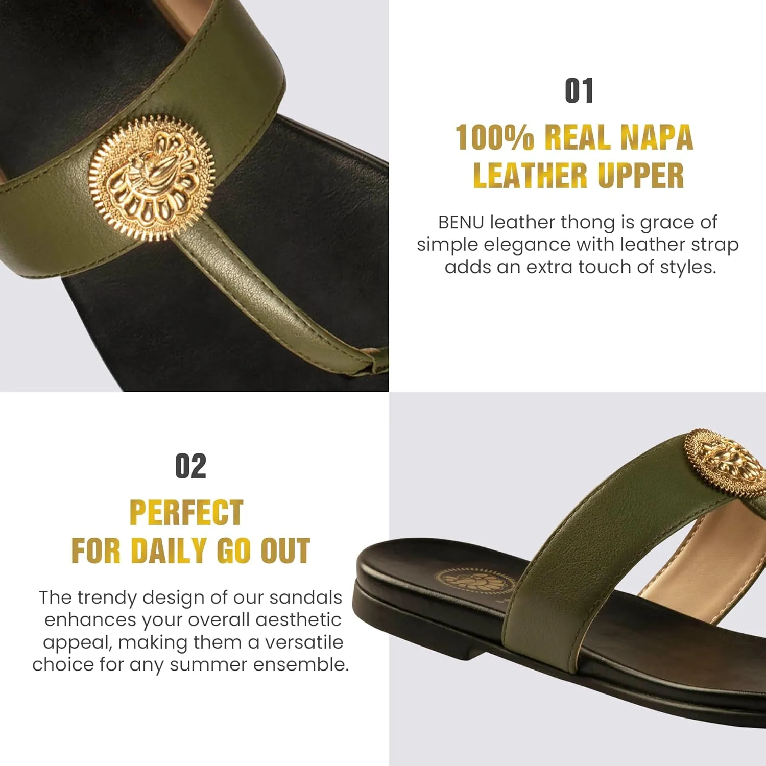 JATAREA Slip-On Flat Toe Post T-Strap Sandals for Women | Benu