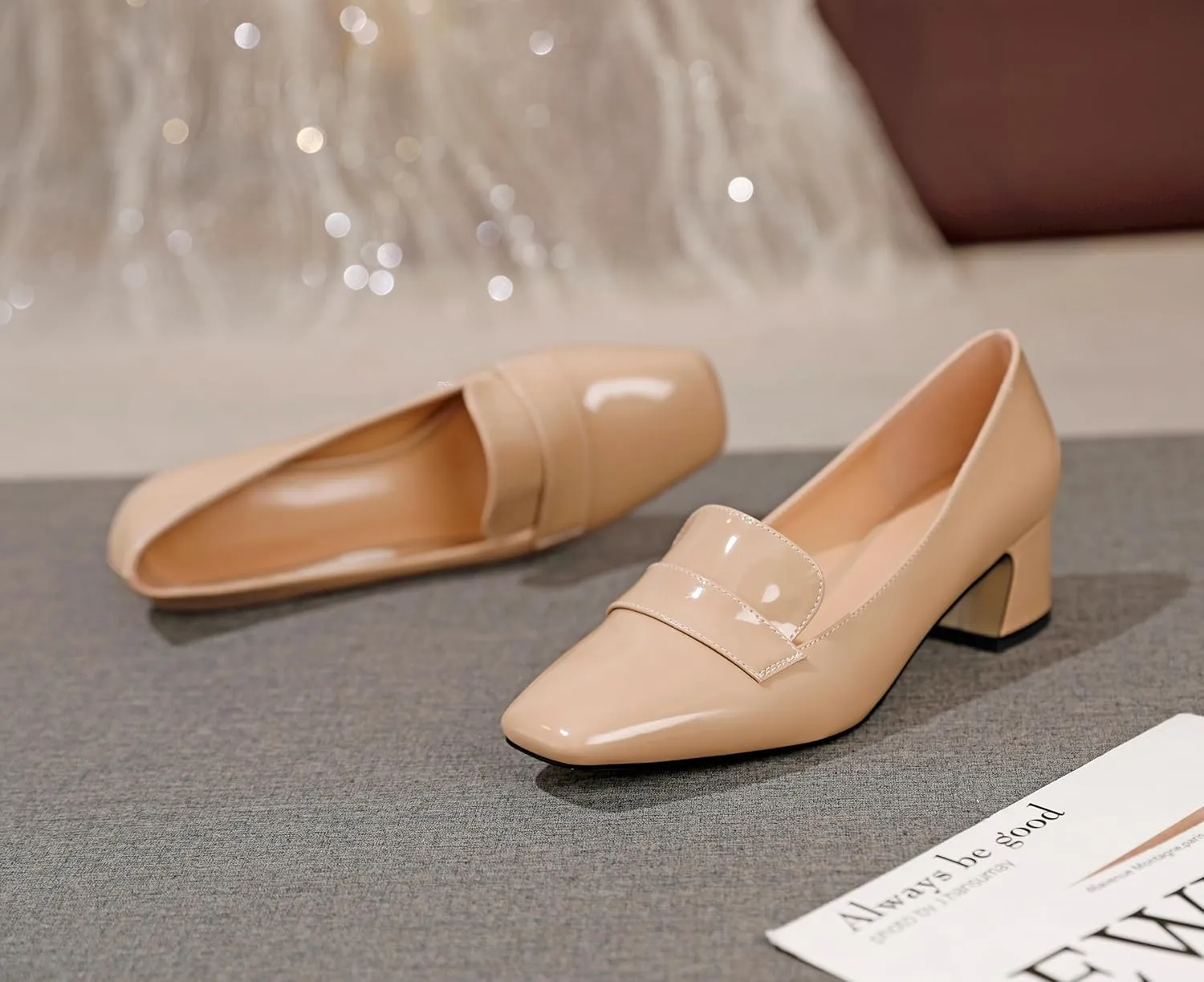 Joseywade Women Low Block Chunky Heels Pumps Slip On 2 Inch Square Toe Comfort Shoes