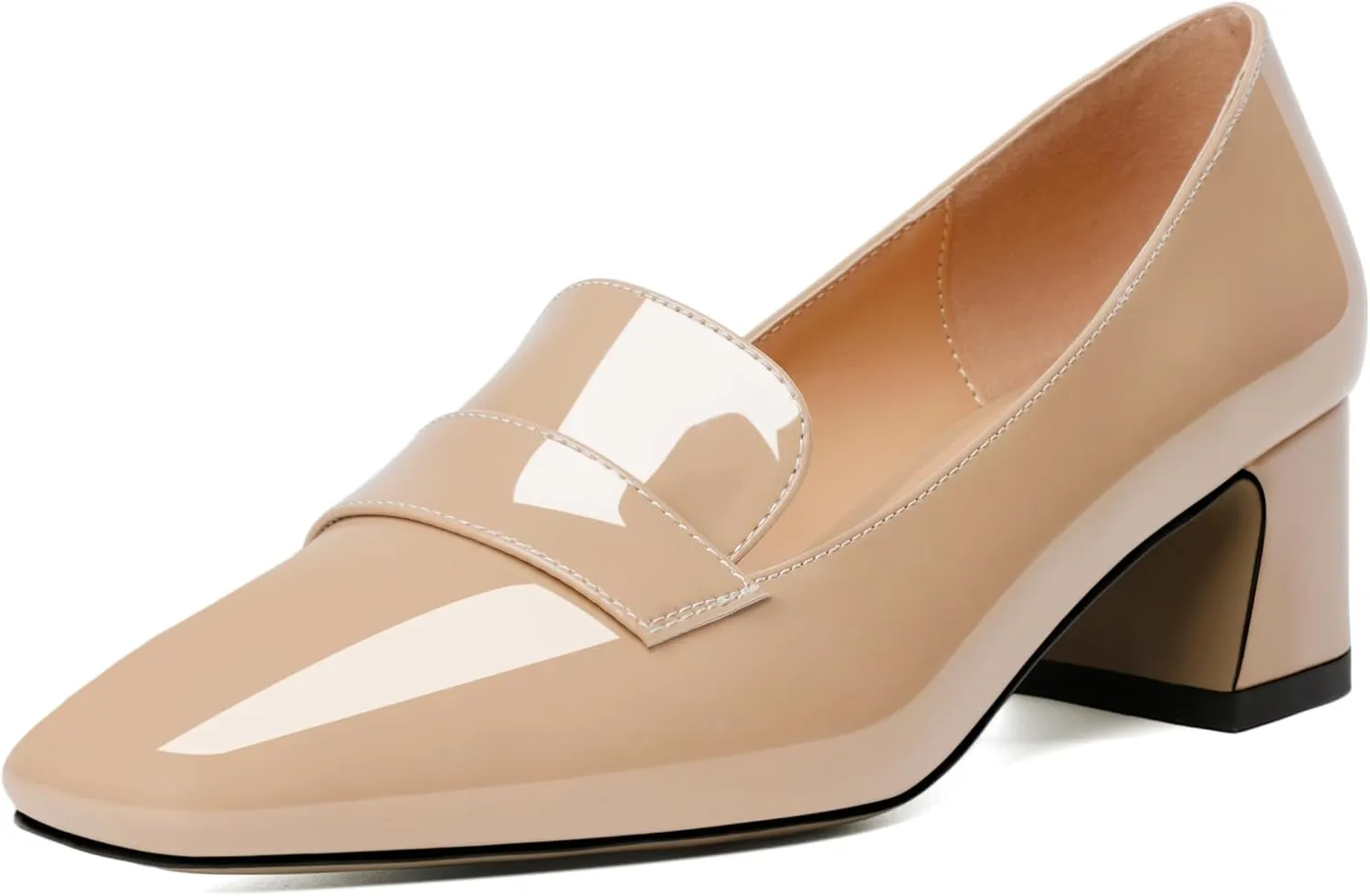 Joseywade Women Low Block Chunky Heels Pumps Slip On 2 Inch Square Toe Comfort Shoes