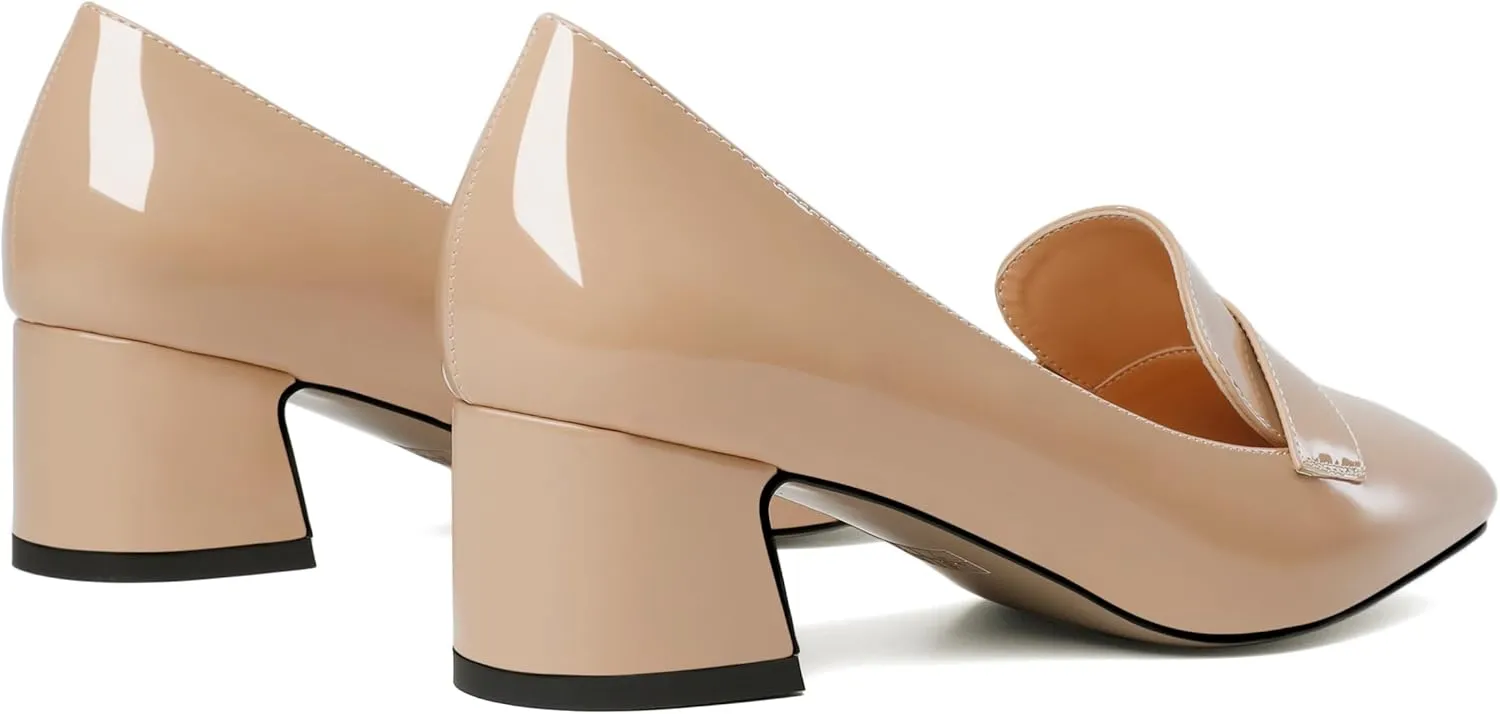 Joseywade Women Low Block Chunky Heels Pumps Slip On 2 Inch Square Toe Comfort Shoes