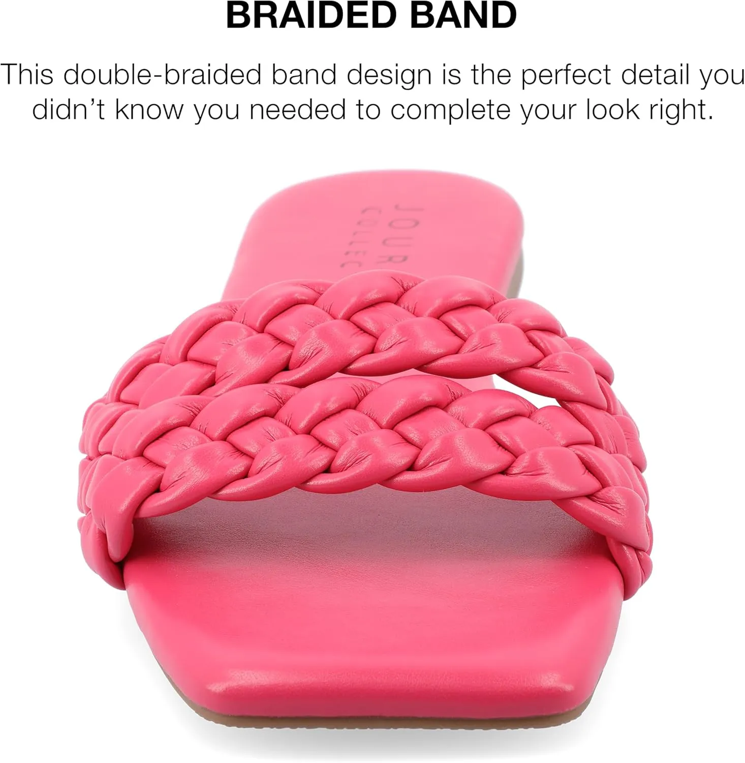 Journee Braided Open Square Toe Banded Flat Slip On Padded Sawyerr Casual Fashion Woven Slide Sandals