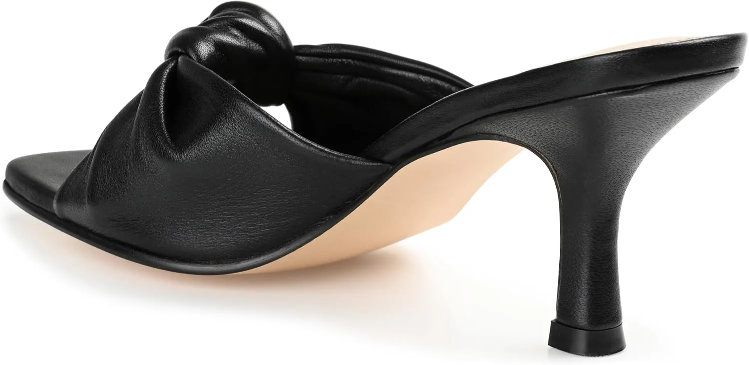 Journee Collection Signature Womens Genuine Leather Finlee Knotted Slip On Mid Heel Padded Open Sqaure Toe Stiletto Sandals