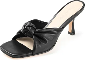 Journee Collection Signature Womens Genuine Leather Finlee Knotted Slip On Mid Heel Padded Open Sqaure Toe Stiletto Sandals