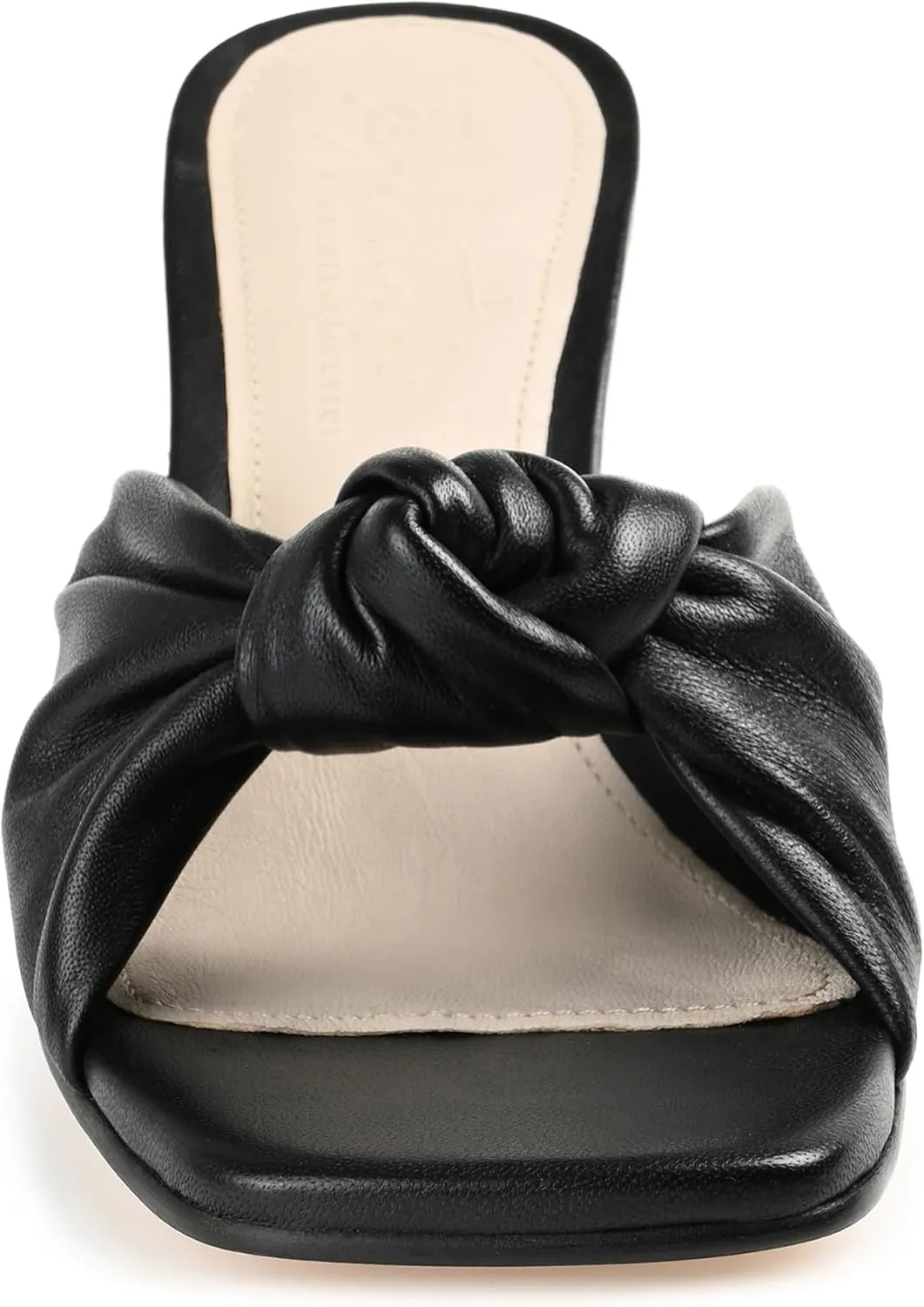 Journee Collection Signature Womens Genuine Leather Finlee Knotted Slip On Mid Heel Padded Open Sqaure Toe Stiletto Sandals