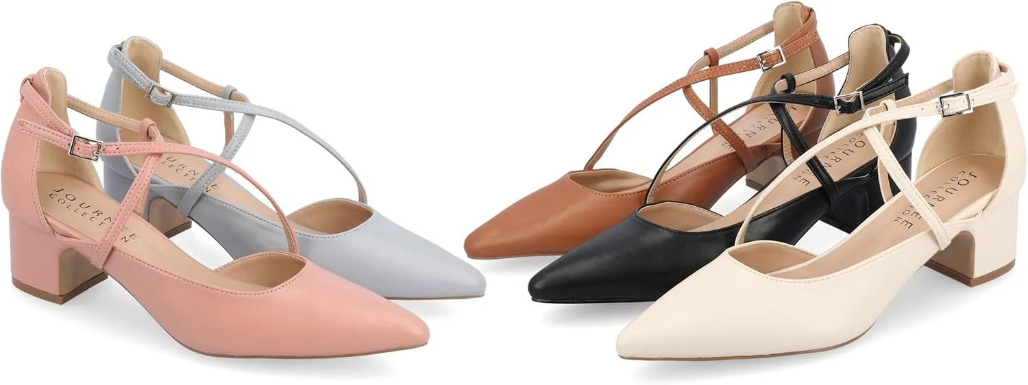 Journee Collection Womens Galvinn Block Hell Dress Pumps Slip on Cushioned Pointed Toe Fashion Shoe