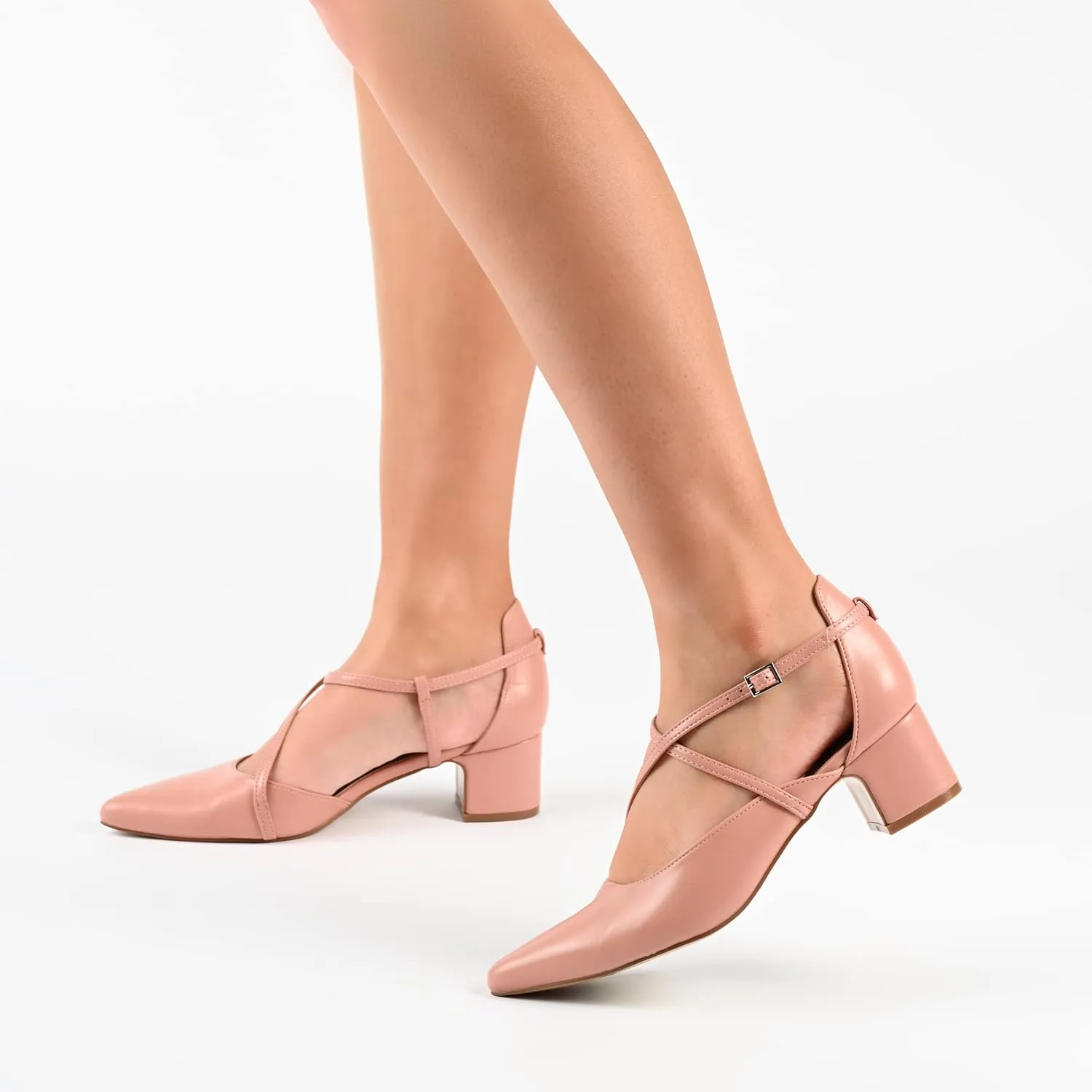 Journee Collection Womens Galvinn Block Hell Dress Pumps Slip on Cushioned Pointed Toe Fashion Shoe
