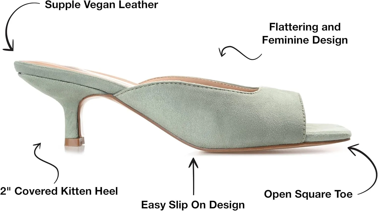 Journee Square Open Toe Kitten Heel Pump for Women - Larna Slip-On Heeled Fashion Sandal
