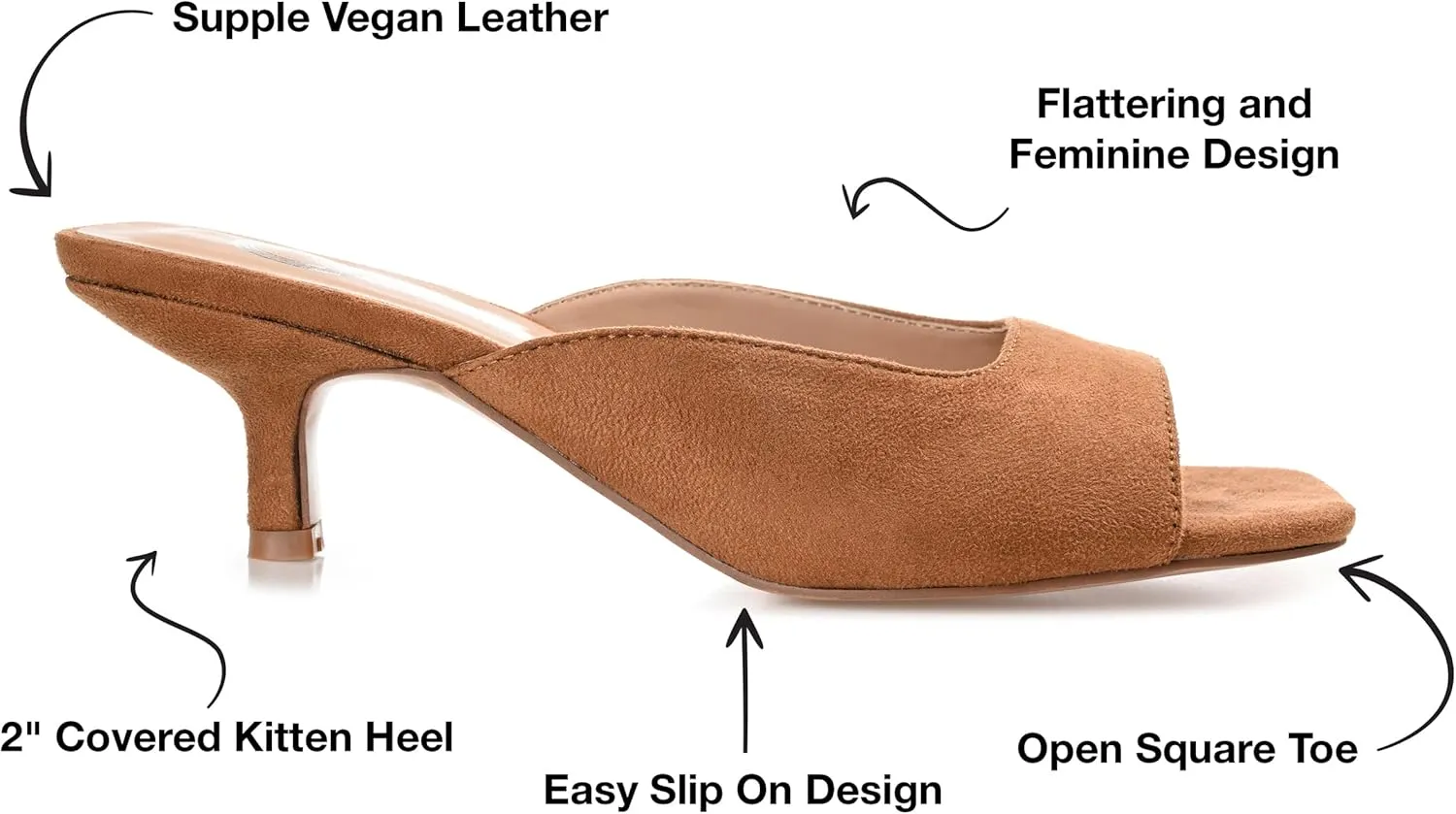 Journee Square Open Toe Kitten Heel Pump for Women - Larna Slip-On Heeled Fashion Sandal