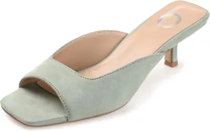 Journee Square Open Toe Kitten Heel Pump for Women - Larna Slip-On Heeled Fashion Sandal