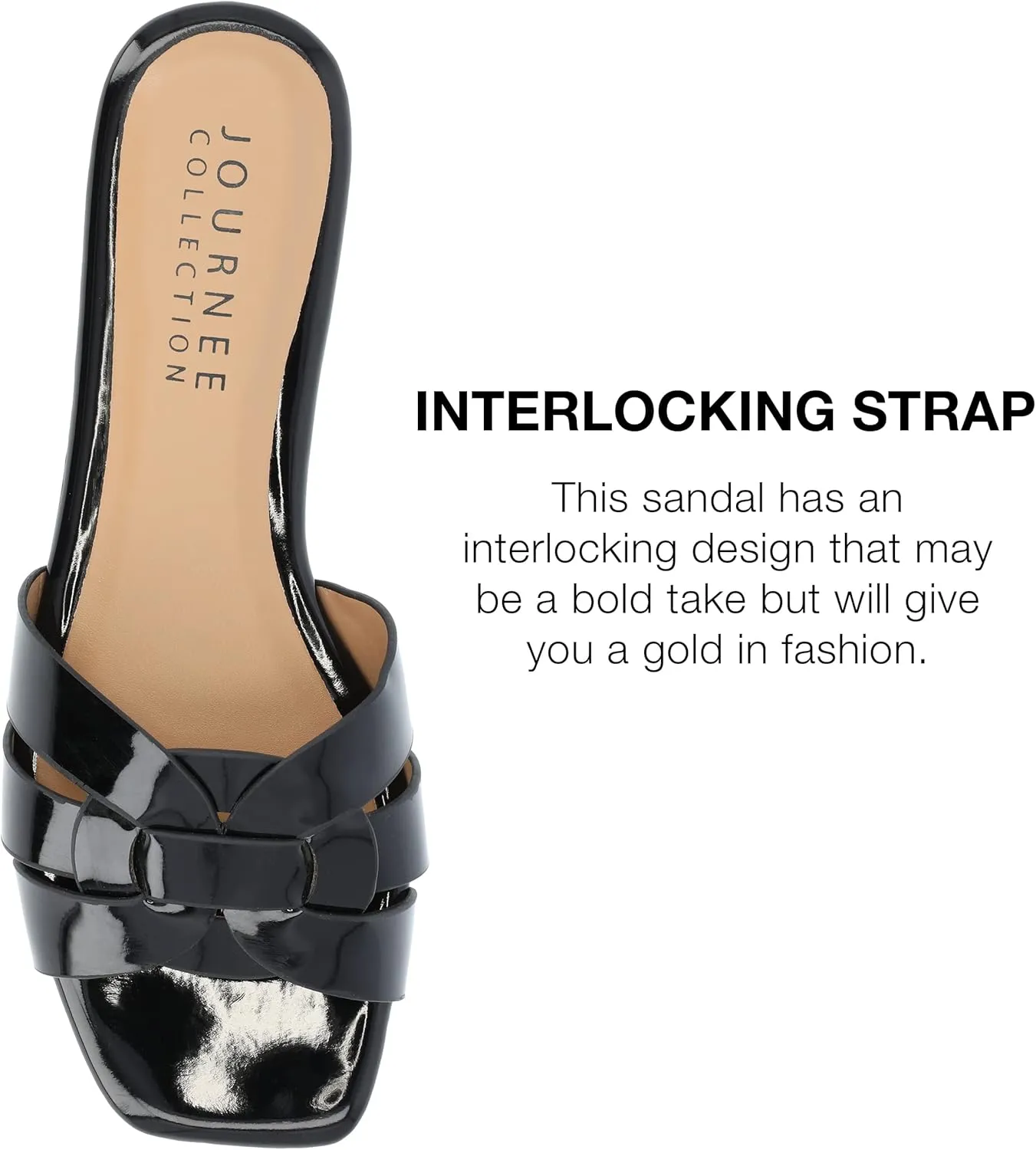 Journee Womens Flat Open Square Toe Fashion Banded Sandal Comfortable Dressy Slip On Arrina Slide