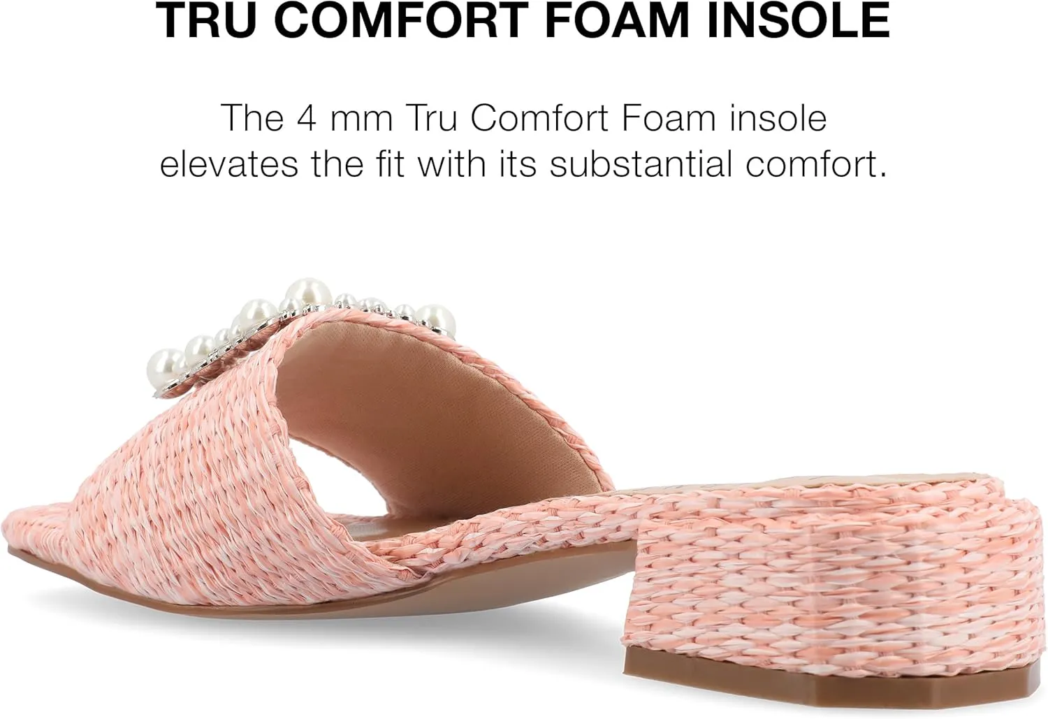 Journee Womens Pearl Raffia Slip On Open Square Toe Outset Block Heel Justina Comfort Foam Flat Sandals