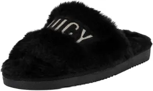 Juicy Couture Women's Faux Fur Slide Sandal Slippers, Open Toe, Comfortable Indoor Outdoor House Shoes
