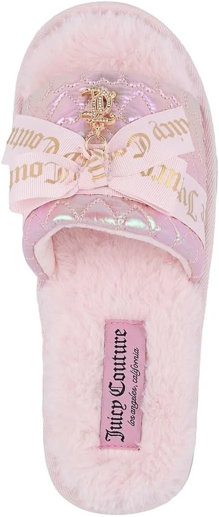 Juicy Couture Women's Faux Fur Slide Sandal Slippers, Open Toe, Comfortable Indoor Outdoor House Shoes